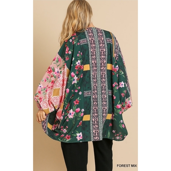 Umgee Plus Floral Scarf Print Puff Sleeve Kimono XL - Picture 4 of 13